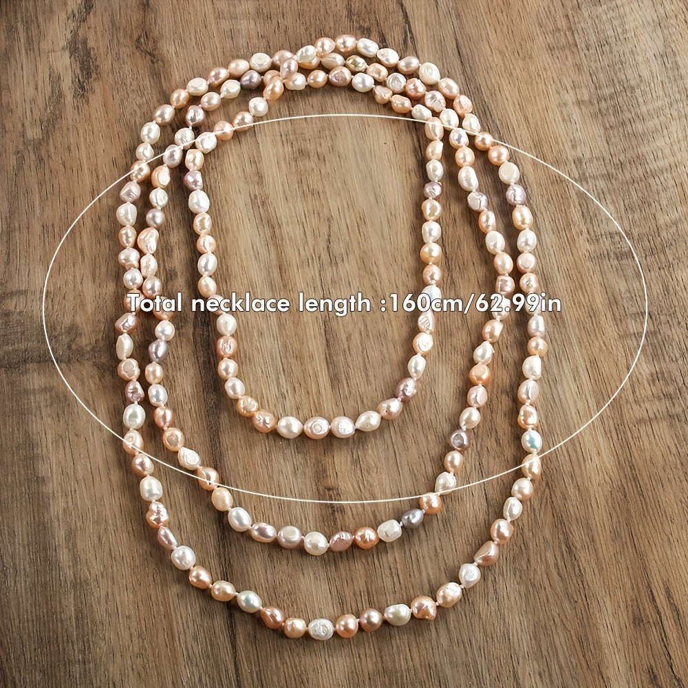 Stylish Bohemian Women's Freshwater Pearl Necklace, featuring Natural Irregular Beads in Orange Heart design. Ideal for both Daily Wear and Vacation. Measures 160cm in length with a charming White and Purple Mix. Exudes French Luxury.