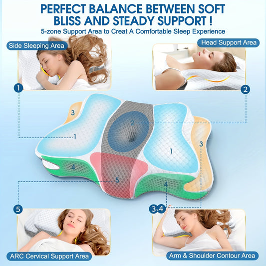 '- Orthopedic Ergonomic Pillow with 1pc Cervical Pillow for Neck and Shoulder Support
- Designed with Ear Piercing Design Memory Foam for Comfort
- Ideal for Contour Bed Side, Back, and Stomach Sleepers