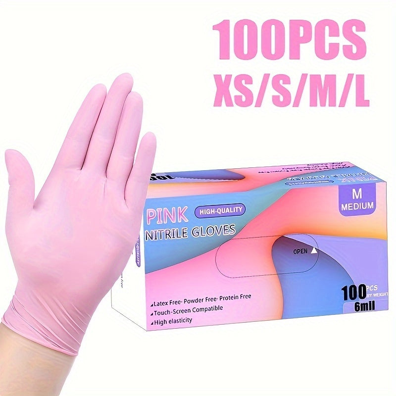 Disposable Light Pink Nitrile Gloves - Pack of 100, Premium Quality Protection for Household Tasks like Cleaning, Washing Dishes, Painting, Hair Dyeing, and Nail Art, Powder and Latex Free, Disposable Apparel