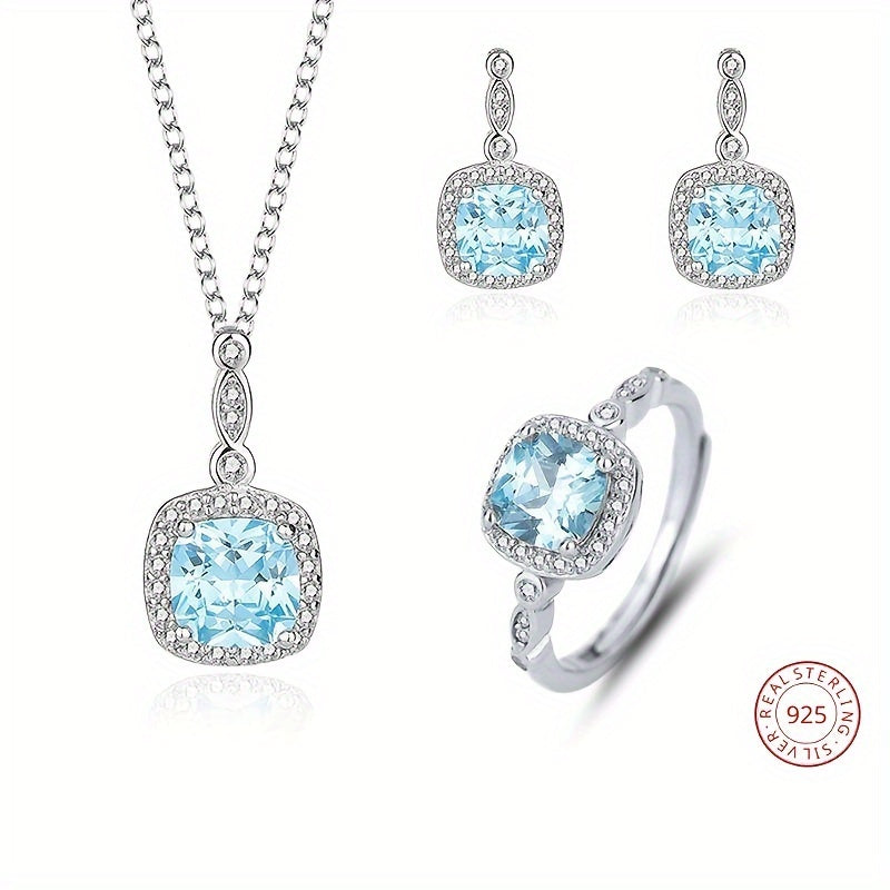 Stylish Ocean-Inspired Jewelry Collection - Faux December Birthstones - 925 Sterling Silver Necklace, Earrings, and Ring Set with Synthetic Zirconia and Platinum Plating for Everyday Wear and Special Gifts