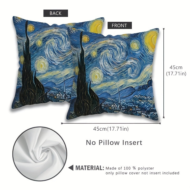 Van Gogh Starry Night Pillowcase: Soft & Cozy, Double-Sided Design - 44.96x44.96 cm, Ideal for Home Decor and Events. (Insert Not Included)