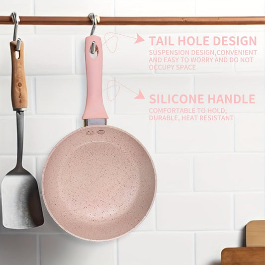 Pink Non-Stick Mini Frying Pan with Maifan Stone Coating, 16.0cm - Thickened Aluminum Skillet, Dishwasher Safe for Eggs & Steak - Ideal for Gas & Induction Stoves