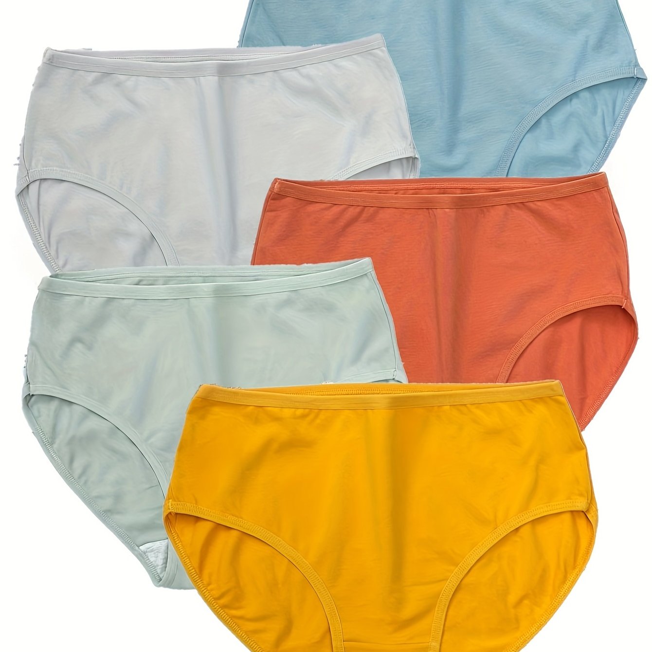 5 Simple Solid Briefs for women, high waist, comfy, breathable, stretchy intimates.