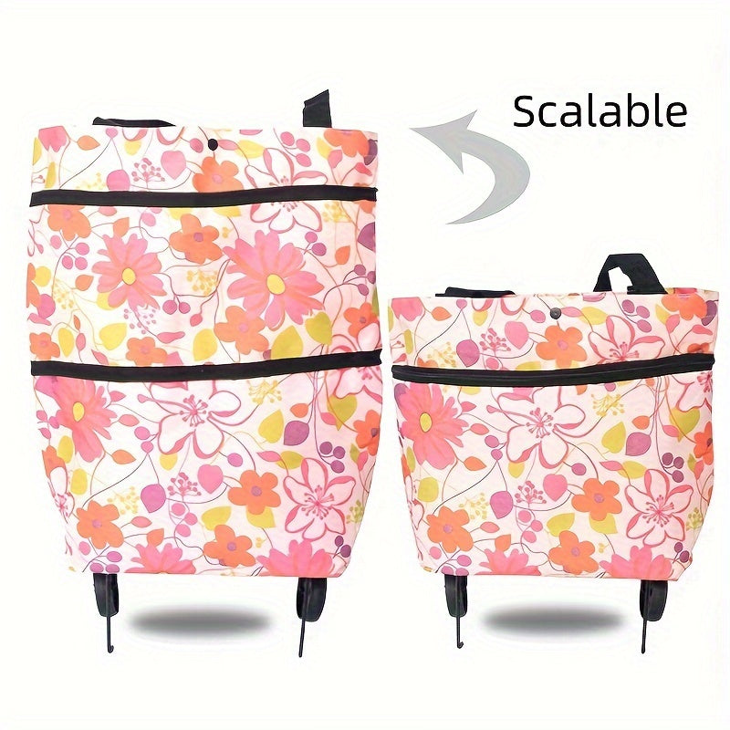 Portable Shopping Bag with Wheels, Large Capacity and Zipper Closure