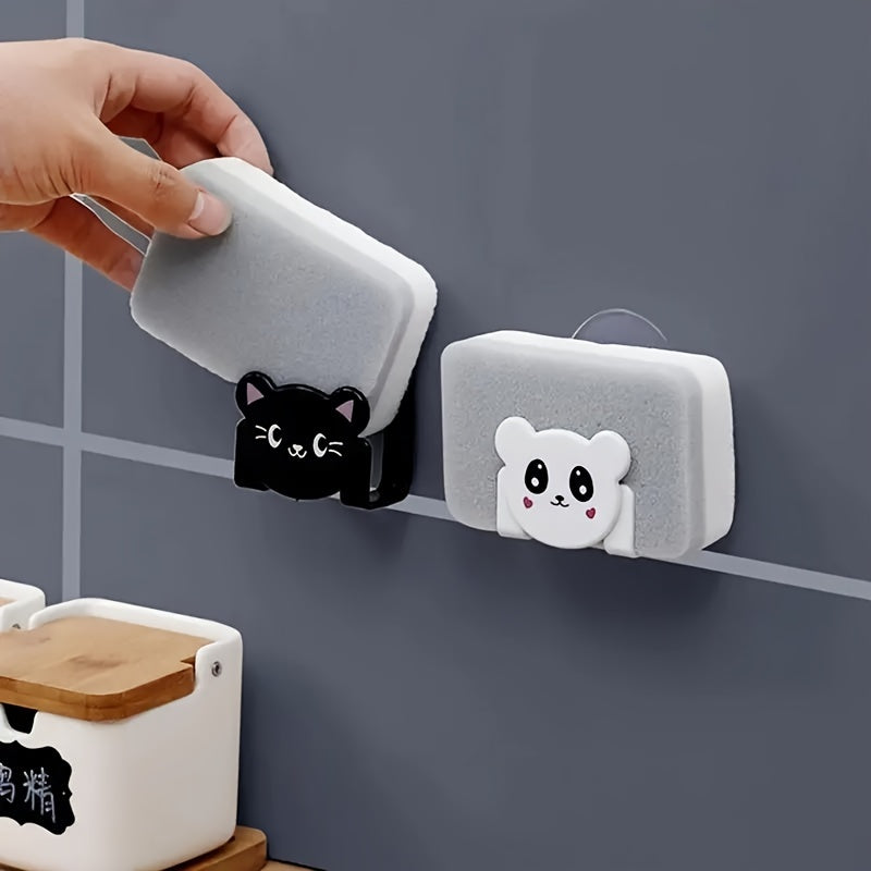 Sleek Cartoon Kitchen Sponge Holder - Simple-to-Install Wall-Mounted Organizer for Sponges, Cloths & More - Ideal for Tidying Up the Bathroom, Ensuring Proper Drainage and Hygiene