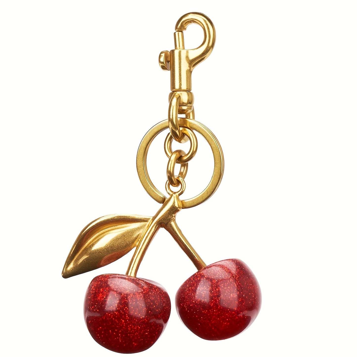 Add a touch of sparkle to your handbag with the TASAHNI Sparkling Cherry Keychain Charm. This stylish resin and metal fashion accessory features a lobster clasp for easy attachment. Perfect as a decorative women's key ring, this single piece is ideal for