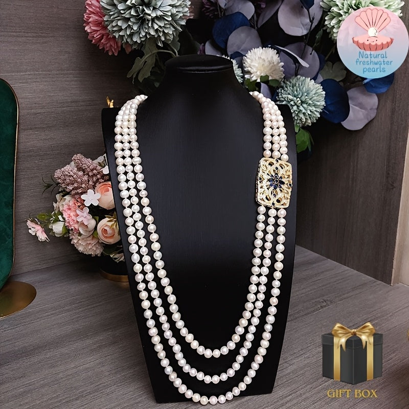 Exquisite Multi-Strand Freshwater Pearl Necklace for Women - Elegant Sweater Chain, Perfect for Daily Wear and Special Occasions, Authentic Pearls without Plating, Gift Box Included