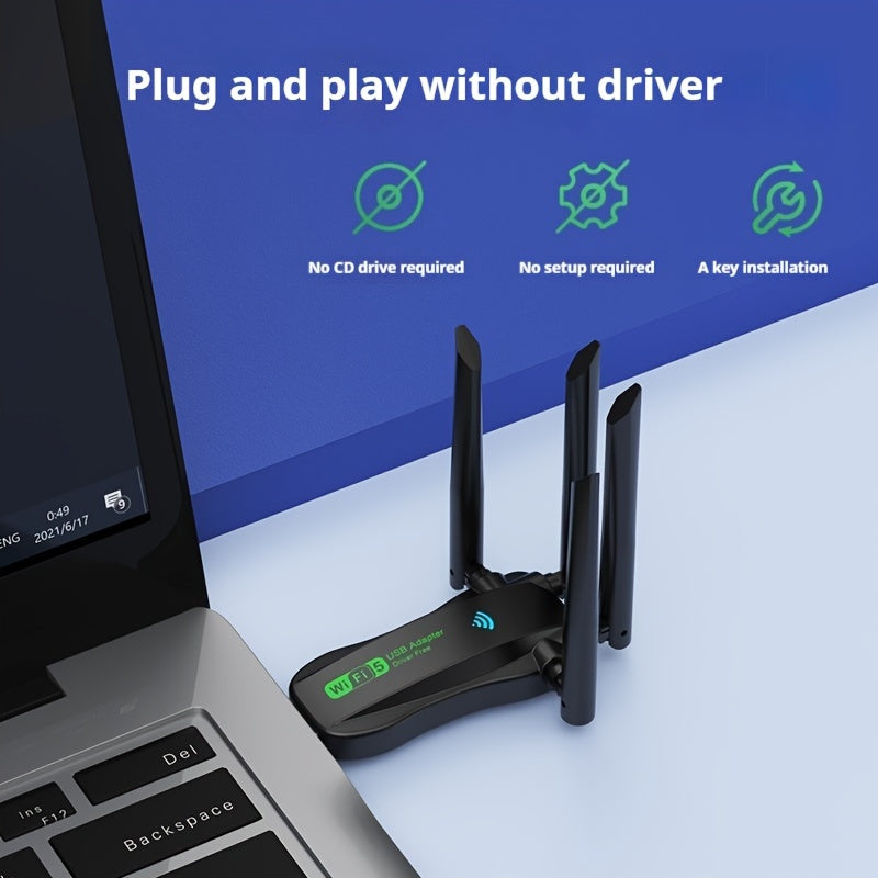 1 dona Vszapower Dual-Band WiFi USB Adapter, 1300M Yuqori Tezlikdagi Internet, 5.8G/2.4G Bir Vaqtda, Plug and Play, ABS Material, Wi-Fi Qo'llab-quvvatlaydi, USB Quvvatlanadi, Ishlash Volti ≤36V, Adapter Turi.