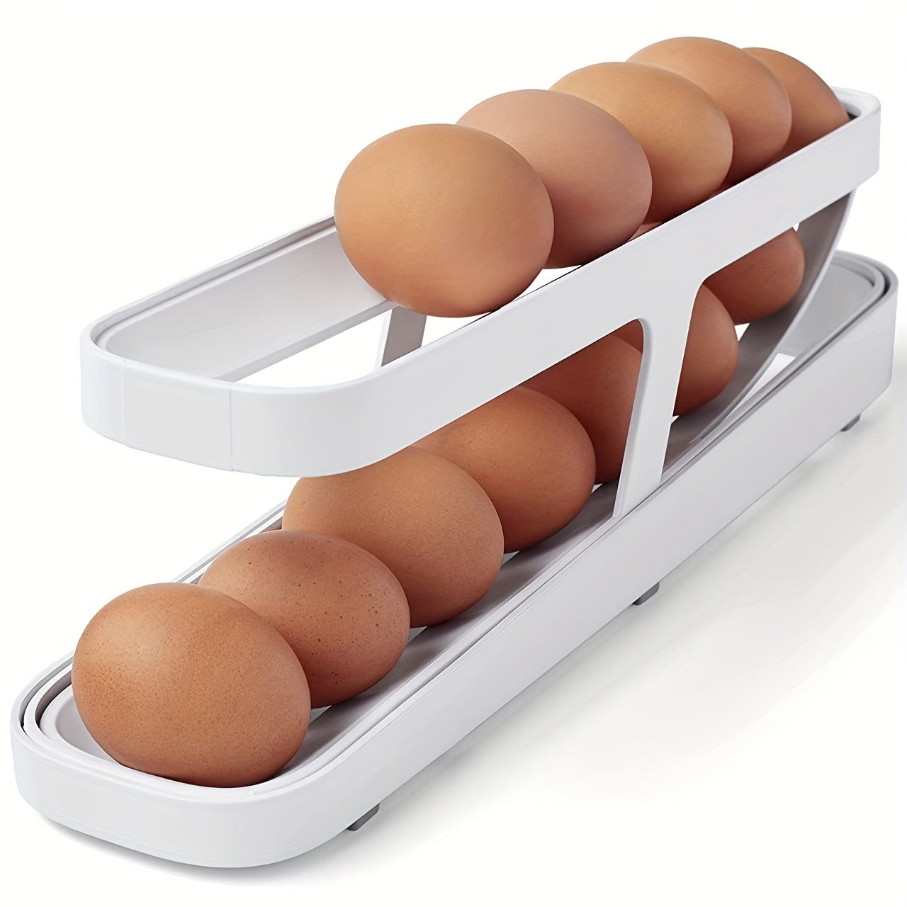 Sleek and Compact Rolling Egg Storage Rack - Modern Design, Collapsible for Efficient Refrigerator & Kitchen Organization