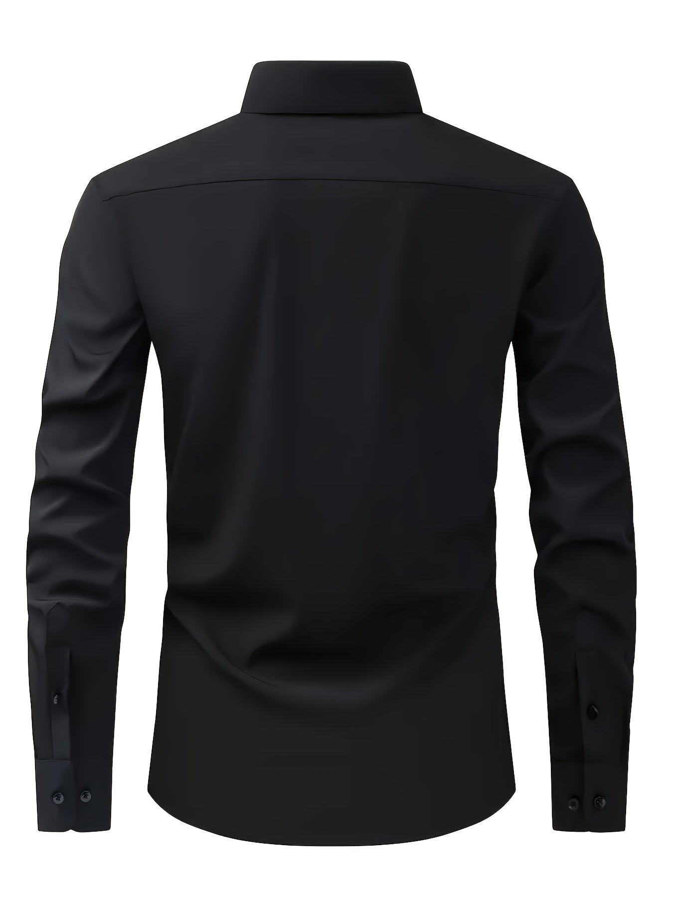 Men's elegant solid color long-sleeve shirt for all occasions. Regular fit, lightweight, and single-breasted with a lapel collar. Made of 94% polyester and 6% elastane woven fabric weighing