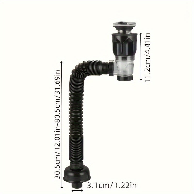 Convenient Odor-Free Sink Drain Pipe, Stainless Steel & ABS, Saves Space