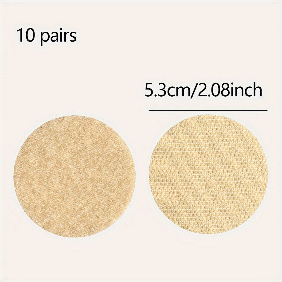 20 pieces or 10 pairs of adhesive back sofa sticker holders, each measuring 5cm (2 inches) in diameter. Ideal for home, DIY projects, and handicrafts, featuring strong fixing fabric fasteners with a back tape strip for easy attachment.