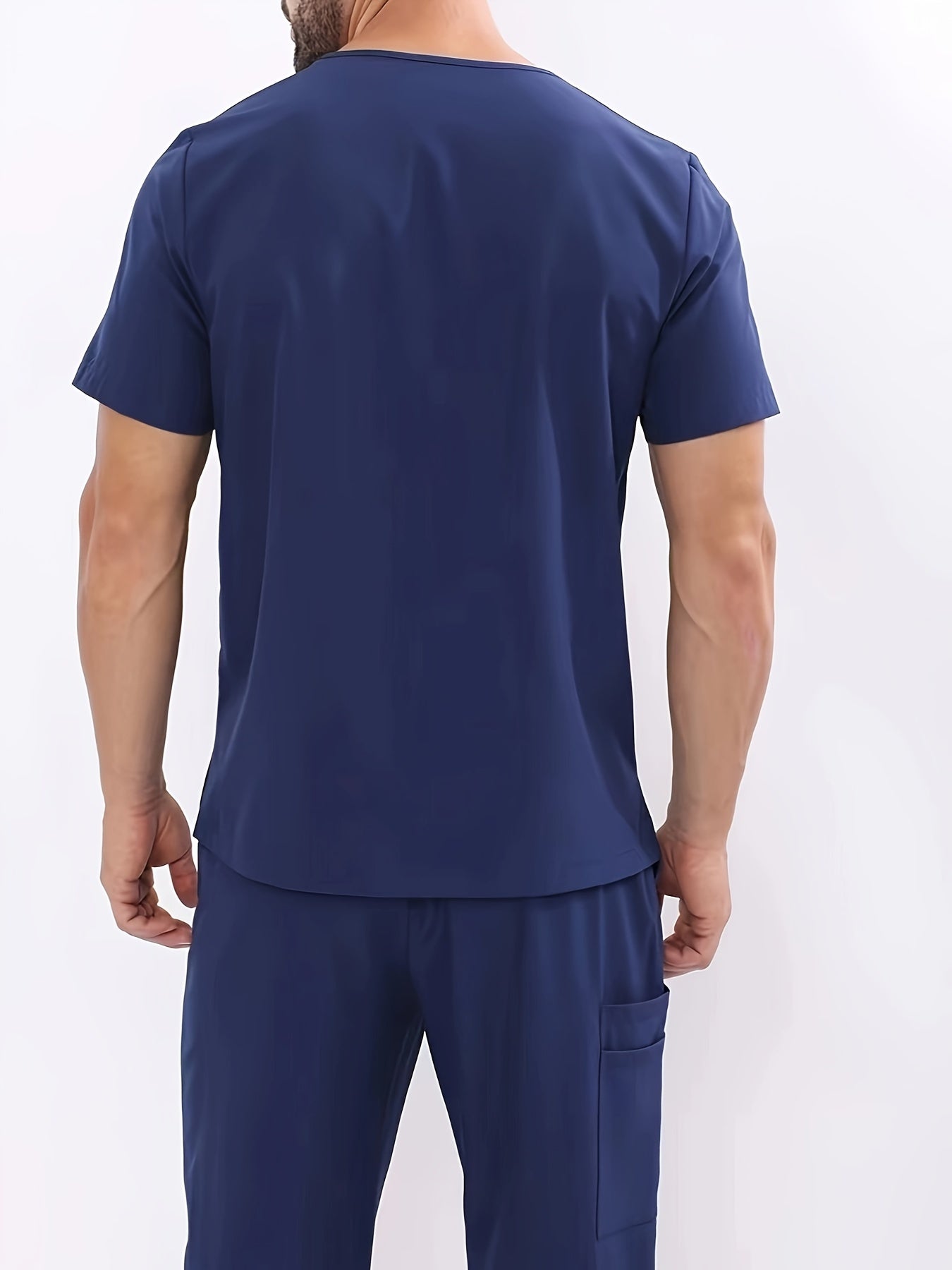 Men's Summer V-Neck Workwear Set: Short Sleeve Shirt & Pants