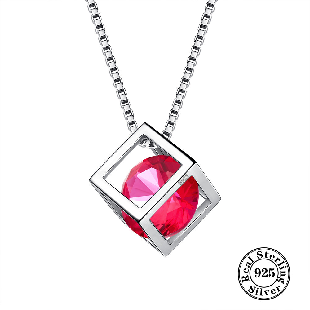 Necklace crafted from 925 Sterling Silver with a 3D Cube Crystal Pendant and Cubic Zirconia accents. Perfect for women, this piece of jewelry exudes elegance and style in a stunning silvery hue.