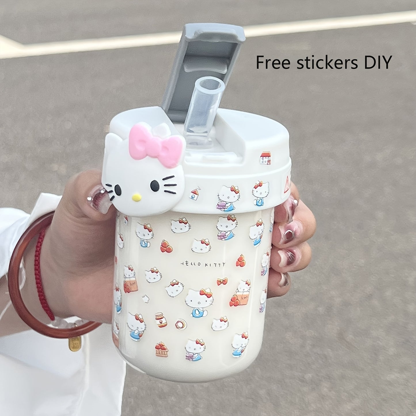 SANRIO Cute Mini Portable Water Bottle with Straw, 1pc, Stylish and Easy to Carry for Couples' Travel, Oval Shape, Hand Wash Only, PVC Free