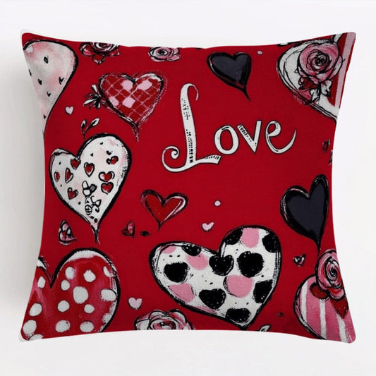 Vintage Floral Love Design Polyester Pillow Cover, 45.72x45.72 cm, Machine Washable with Zipper Closure - Perfect for All-Season Decor and Back Sleepers. Ideal for Home, Living Room, Bedroom, or Party Decor.