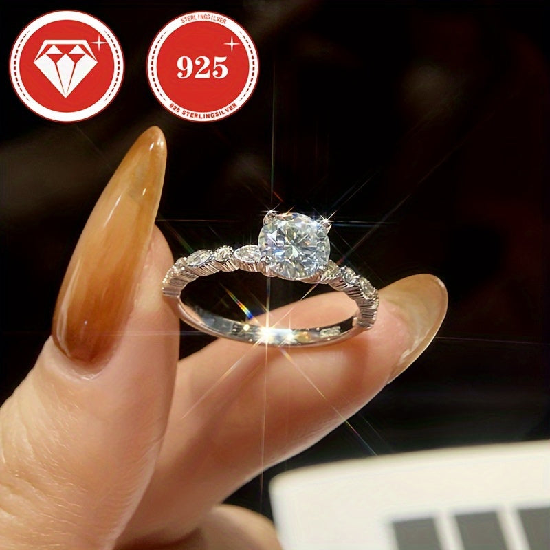 Captivating and opulent 1 Carat Moissanite Engagement Ring - Gleaming Four-Claw Setting, crafted with 925 Sterling Silver, Ideal for Weddings & Anniversaries, Sophisticated Present for Your Loved One.