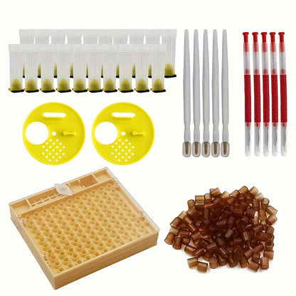 Queen Rearing System Plastic Beekeeping Grafting Kit Tool with Royal Jelly Squeegee Pen, Cultivating Box, Cell Cups, and Beehive Box Entrance Gate - No Electricity or Battery Required