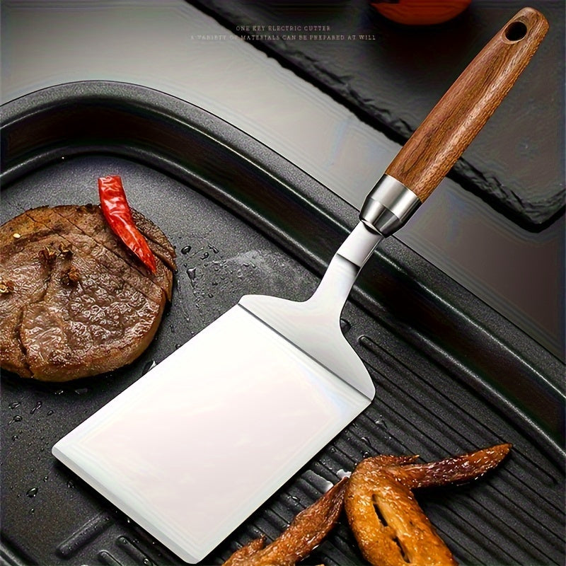 1 piece of stainless steel kitchen utensil set including a steak spatula, cooking shovel, pancake scraper, steak knife shovel, and pizza shovel. Perfect for frying steak, pancakes and eggs. Ideal for apartments, college dorms, and back-to-school supplies.