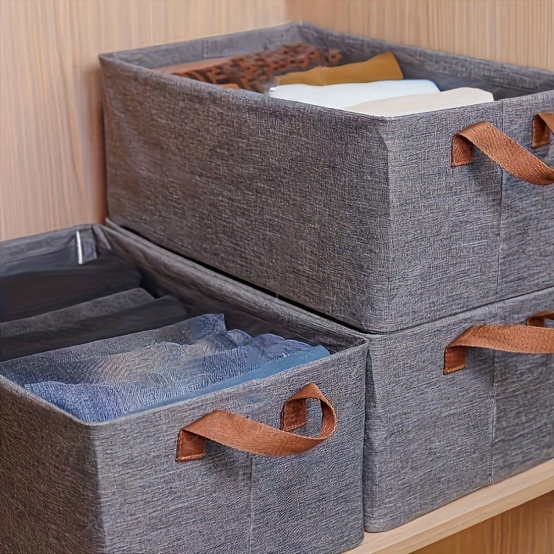 Fabric storage box that folds easily, featuring a sturdy steel frame and a polyester blend drawer organizer for storing clothes and pants in your home wardrobe.