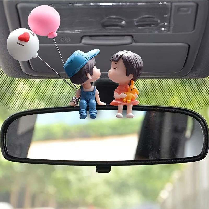 Cute couple resin figurines for car dashboard and rearview mirror decoration, ideal gift for both genders