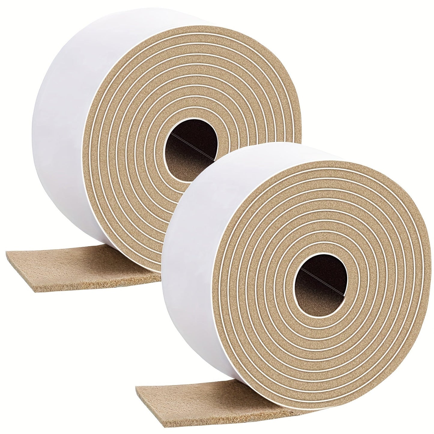 Two rolls of beige self-adhesive felt tape for non-slip furniture protection on hardwood floors, chairs, and walls. Each roll is 3.05 meters long, 2.54 cm wide, and 0.3 cm thick. Great for protecting your surfaces from scratches and damage.