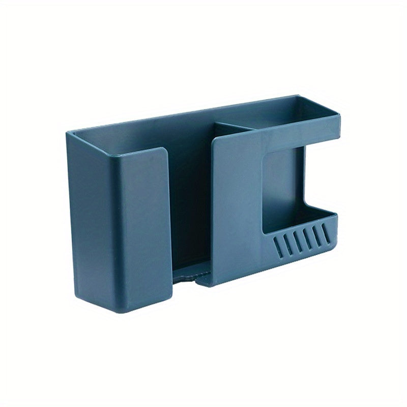 Wall mounted storage rack with punching free bracket and plastic storage box for versatile storage in home, dormitory, or rental housing.