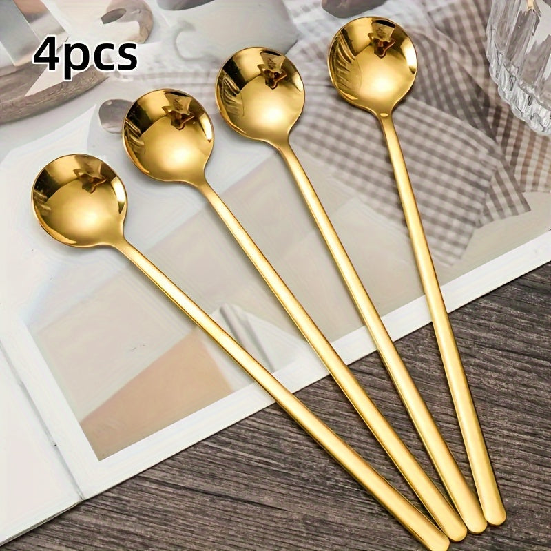 Set of 4 Long-Handled Stainless Steel Coffee Scoops, Ideal for Stirring Espresso and Serving Tea, an Elegant Addition to your Tableware Collection