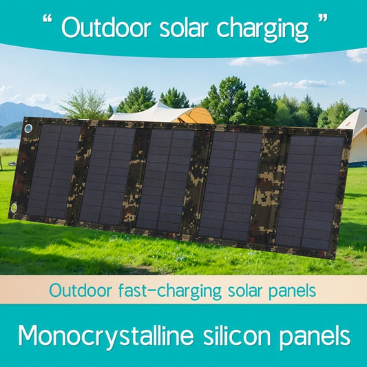 Durable 35W Portable Solar Charger Panel with USB Output - Ideal for Travel & Camping, Foldable, Solar-Powered without Battery, Non-Removable Photovoltaic Panel with Carabiner & Cable.