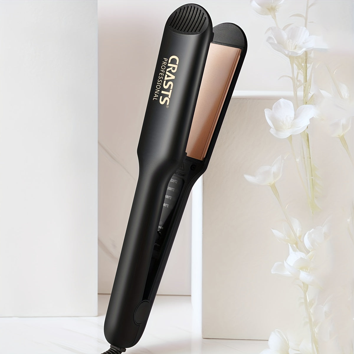 CRASTS Professional Hair Straightener is a dual function tool that is safe for all hair types and can be used with Europlug, USA Standard, and UK Standard power supplies.