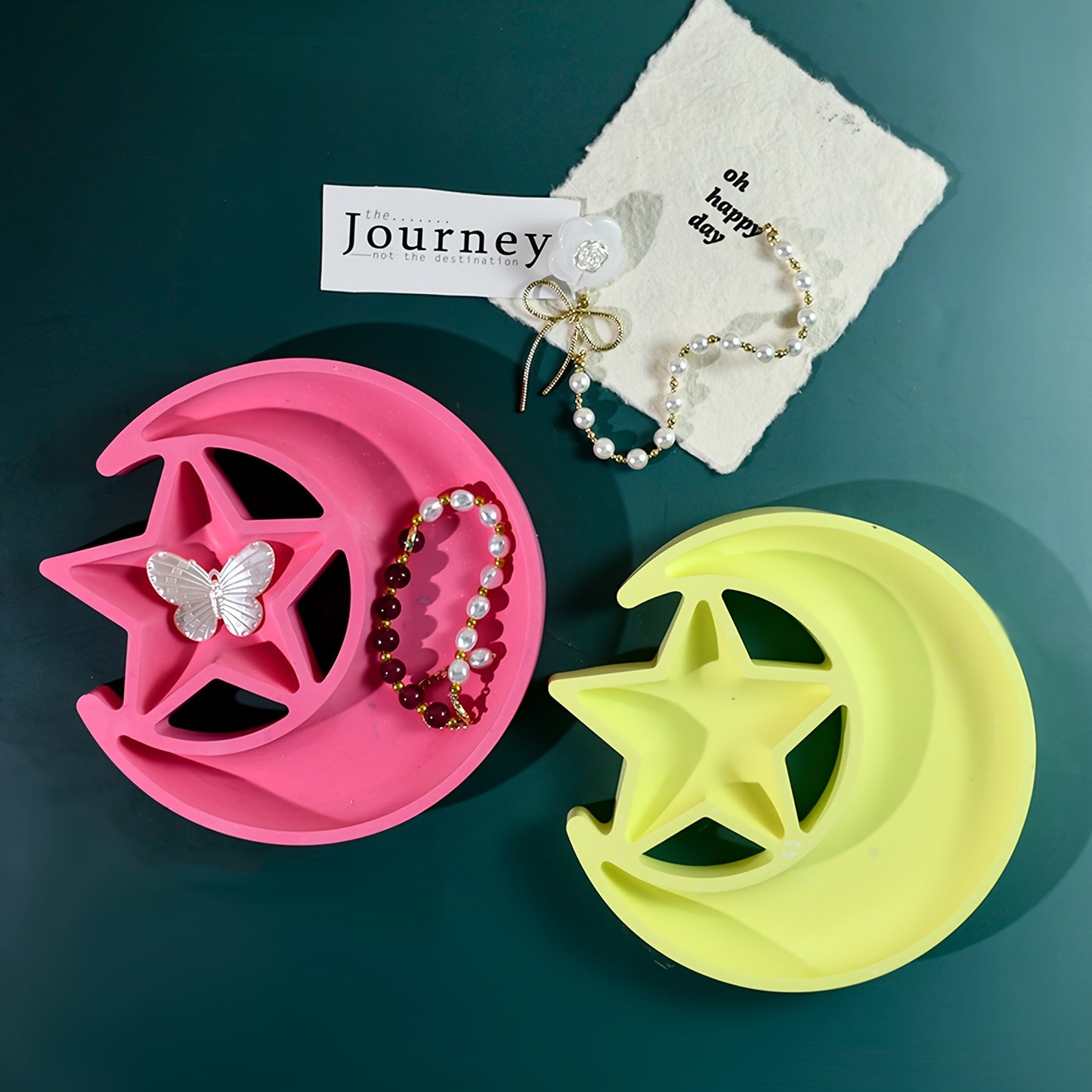 LEQU Silicone Resin Molds in Star and Moon Designs for DIY Crafts and Organization, Perfect for Home Decor and Jewelry Display.