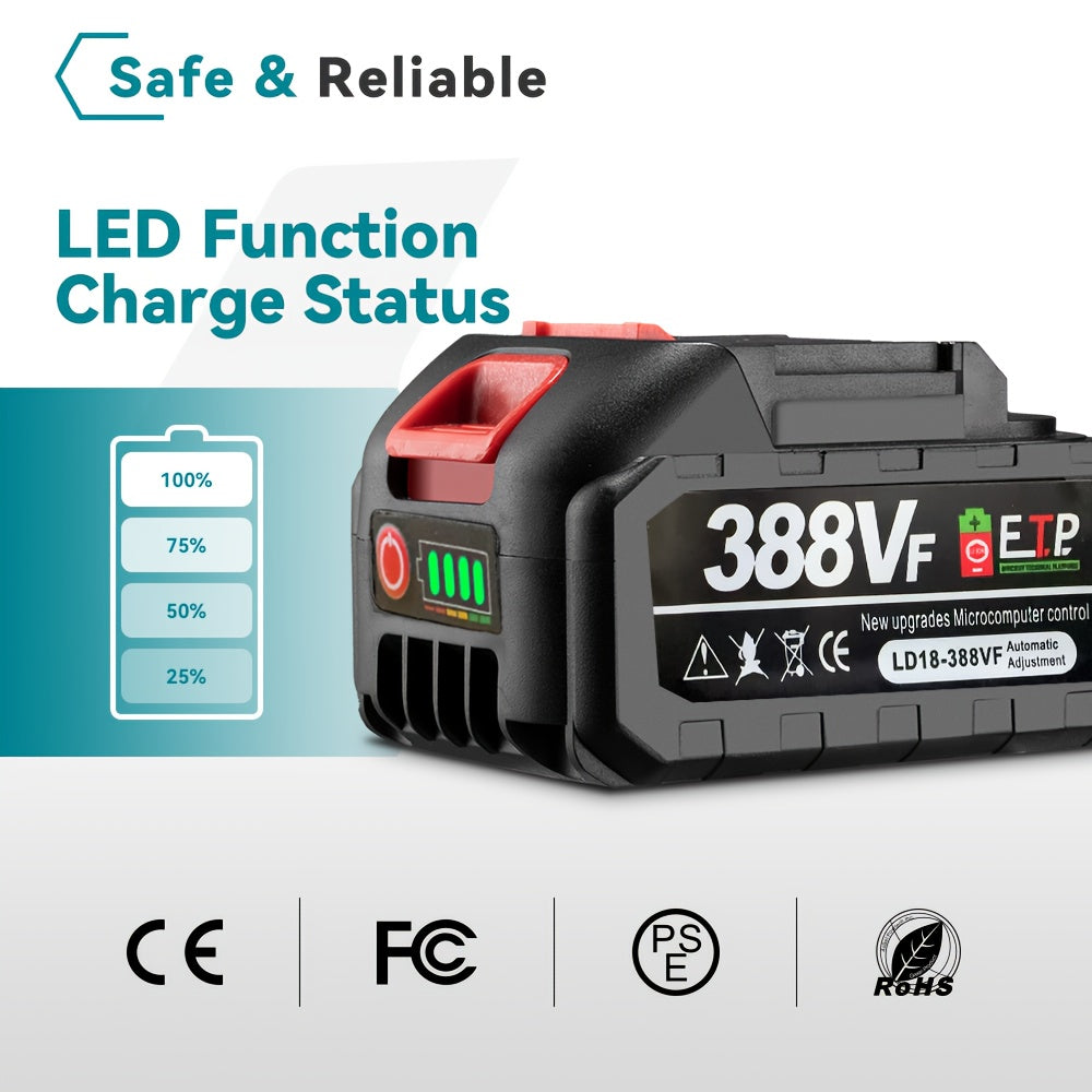 Replacement lithium-ion battery for brushless drill wrenches.