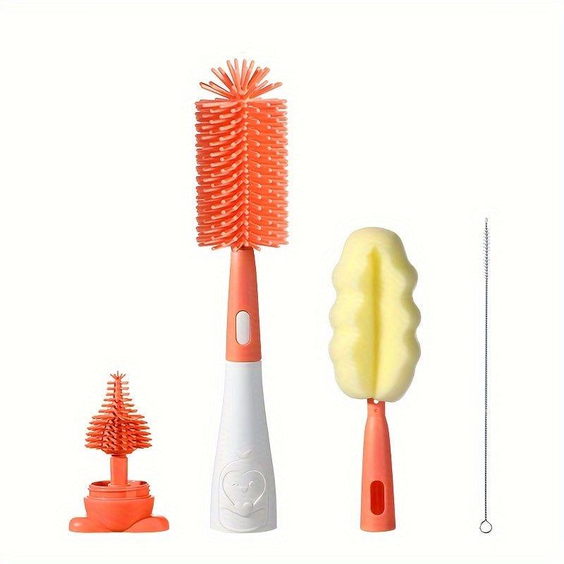 Set of silicone brushes for cleaning bottles, pacifiers, straws, and cups