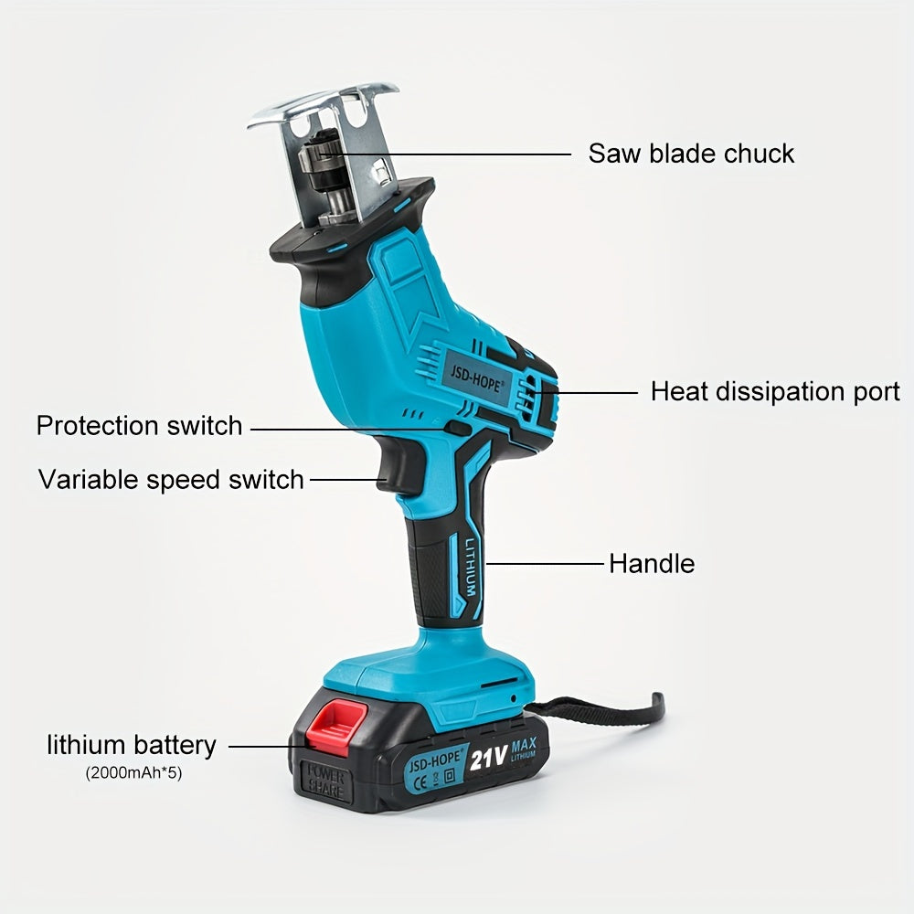 JSD-HOPE Rechargeable Electric Reciprocating Saw with Lithium Battery and European Plug.