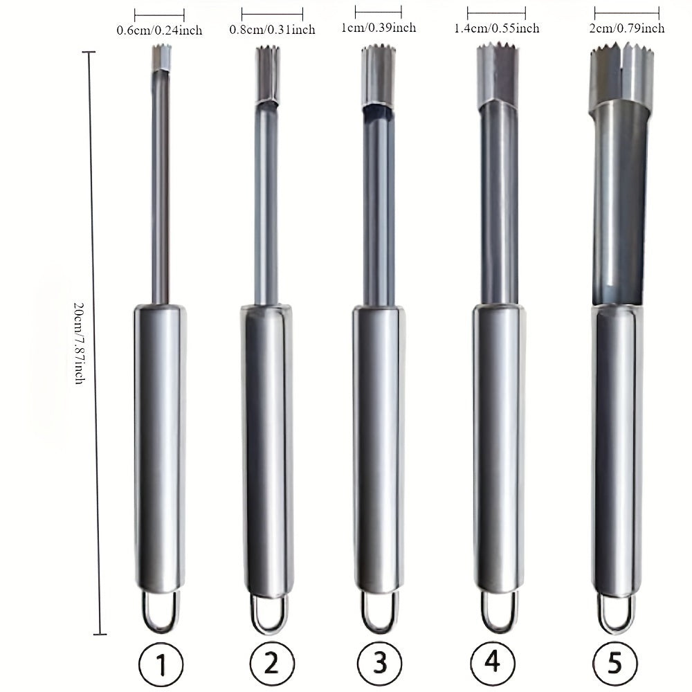 6-piece set of Stainless Steel Fruit & Vegetable Corer Kit: Easily Removes Seeds, Designed for Effortless Kitchen Preparation.