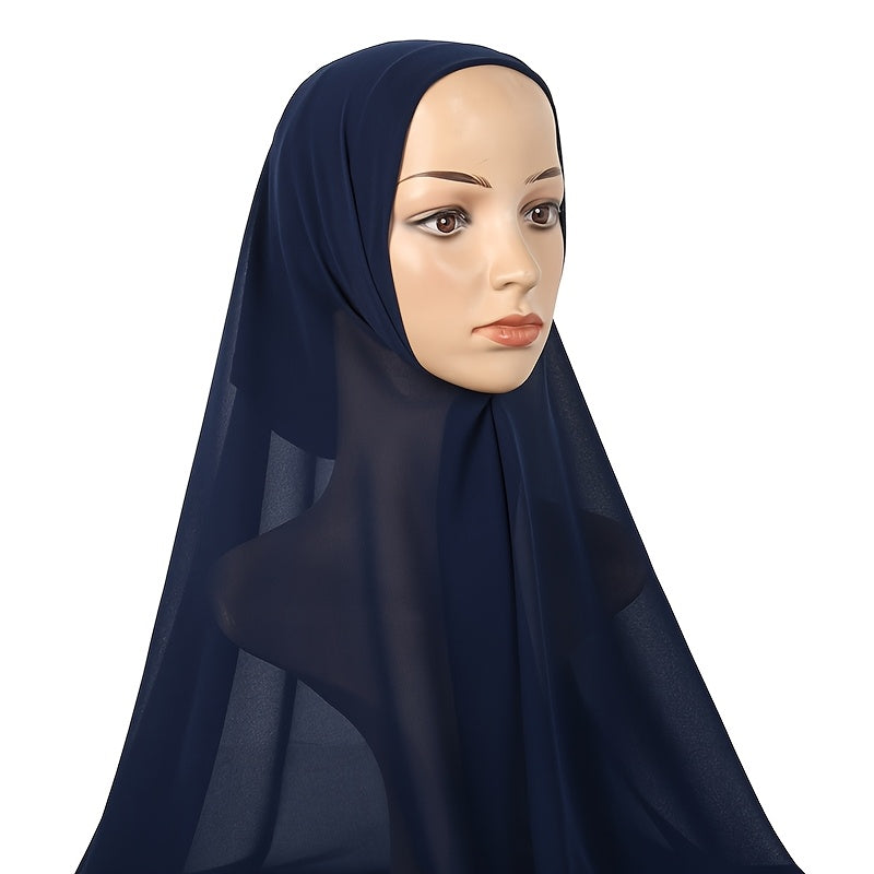 Chic chiffon instant hijab with built-in undercap for women's outdoor wear.