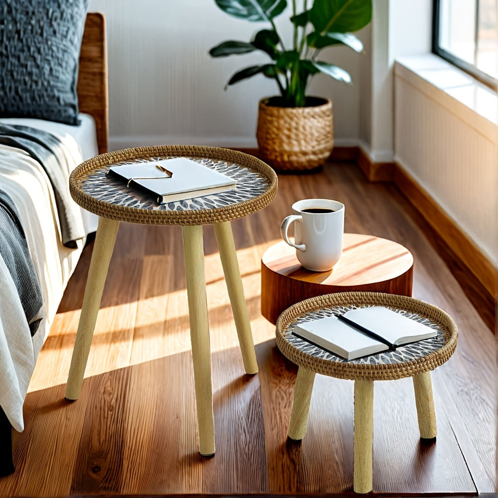 Colorful, Contemporary Luxury Coffee Table with Storage, Handmade from Rattan in Shell Shape for Kitchen and Dining Room