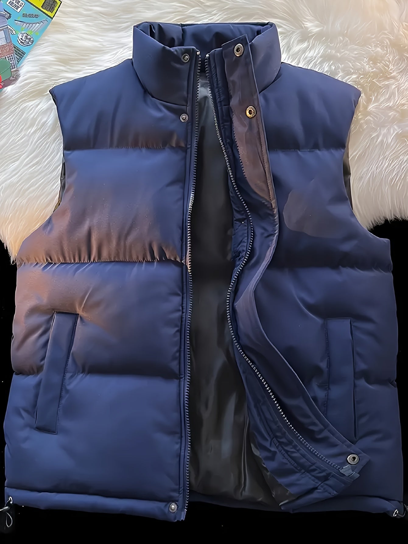 Men's Solid Color Vest with Stand Collar - Ideal for Fall & Winter, Polyester, Machine Washable