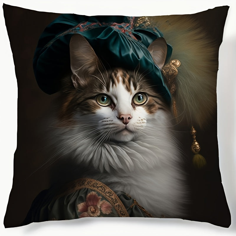 Single-sided printed peach leather velvet pillow cover featuring a cute cat design, suitable for home, car, or holiday decoration. Pillow core not included.