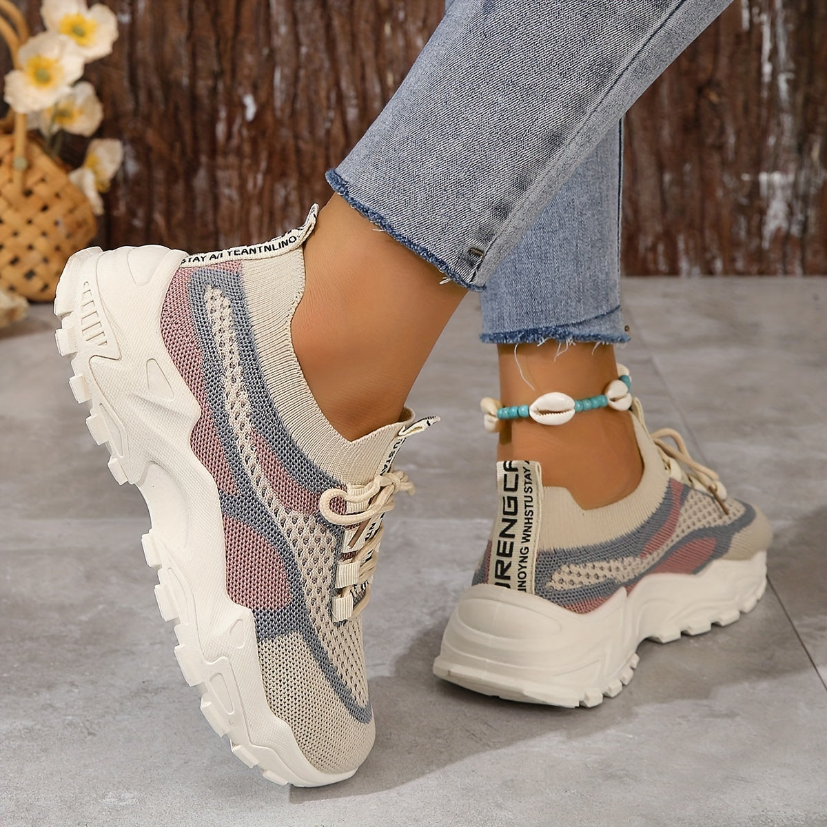 Women's mesh platform sneakers with breathable design, lace-up outdoor shoes for comfort and style in plus sizes.