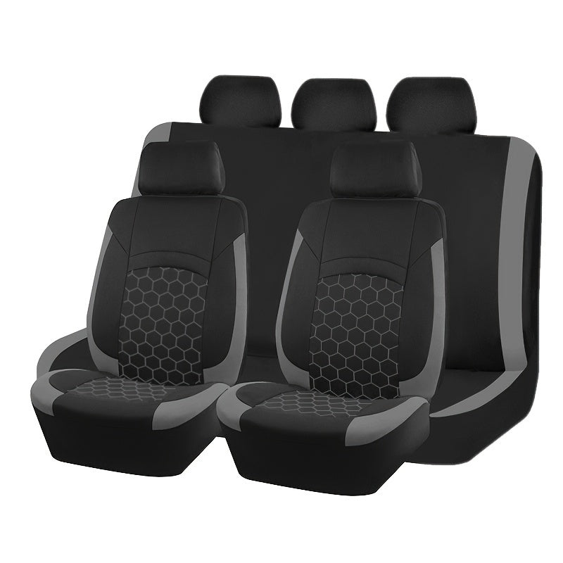 Honeycomb embroidered polyester car seat covers with soccer pattern, suitable for most vehicles.