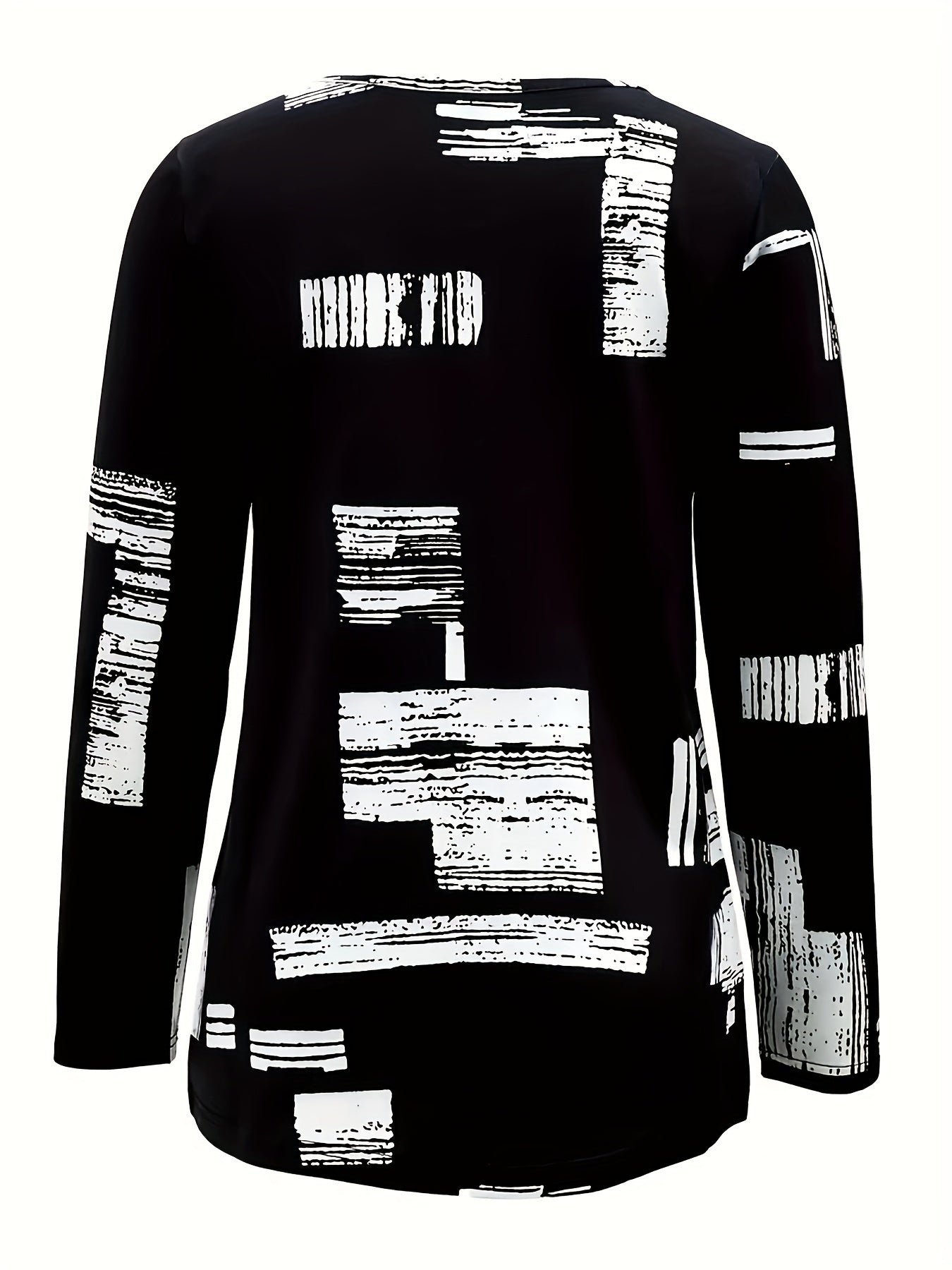 Elegant Women's Long Sleeve Polyester T-Shirt with Abstract Patchwork Print, Zipper Detail, Crew Neck - Fall/Winter Collection