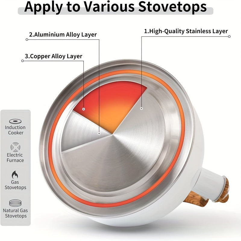Нержавеющая стальная свистящая чайник - объем 2,5 л, прочный кипятильник для газовых и индукционных плит, идеален для использования на кухне и в столовой