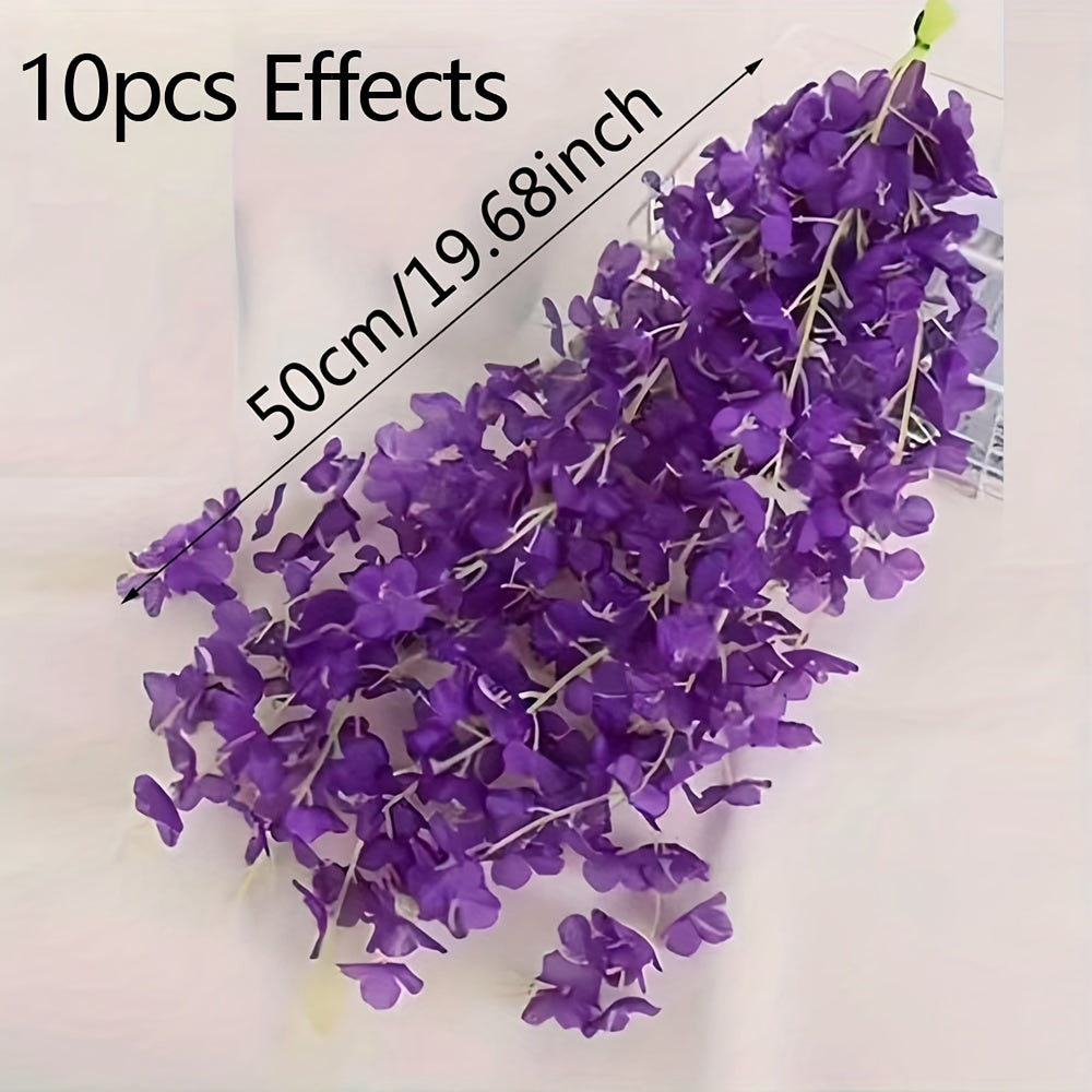 10 artificial wisteria garlands for indoor/outdoor decor, made of plastic, perfect for weddings and engagements, no electricity or batteries required.