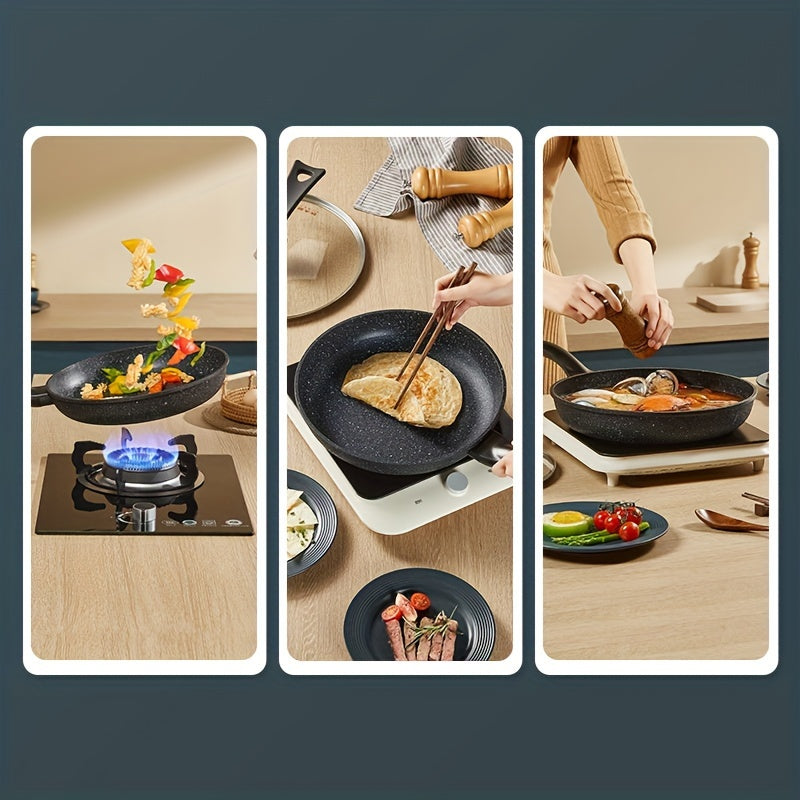 Choose from four different sizes of the COOKER KING Nonstick Frying Pan, all with a heat-resistant handle and PFOA-free coating. This pan is induction ready and compatible with all cooktops. Sizes available include 24.0cm, 25.4cm, 27.94cm, and 29.97cm.