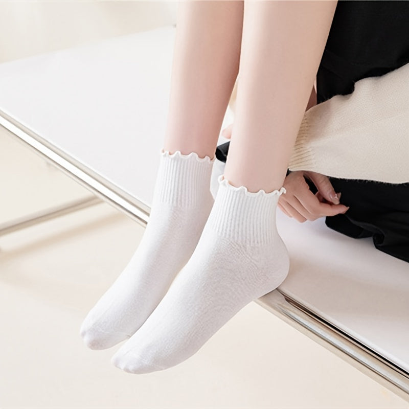 6 pairs of lettuce trim socks: sweet and comfy solid short socks for women.