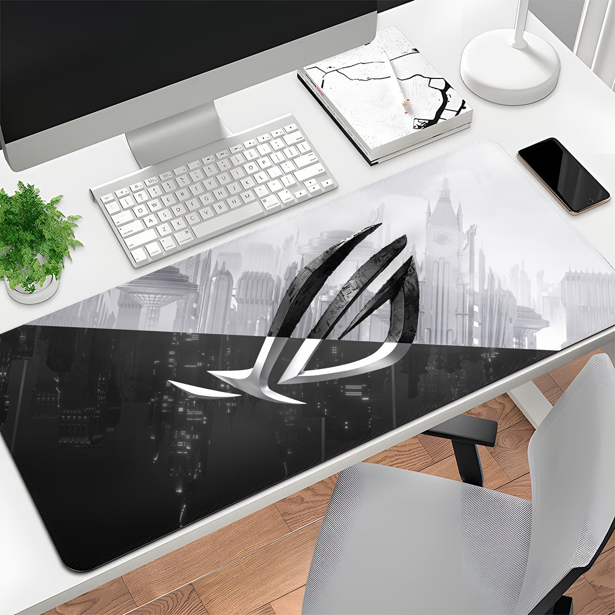 Large Asus gaming mouse pad with precision lock edges and non-slip rubber for comfortable gaming.