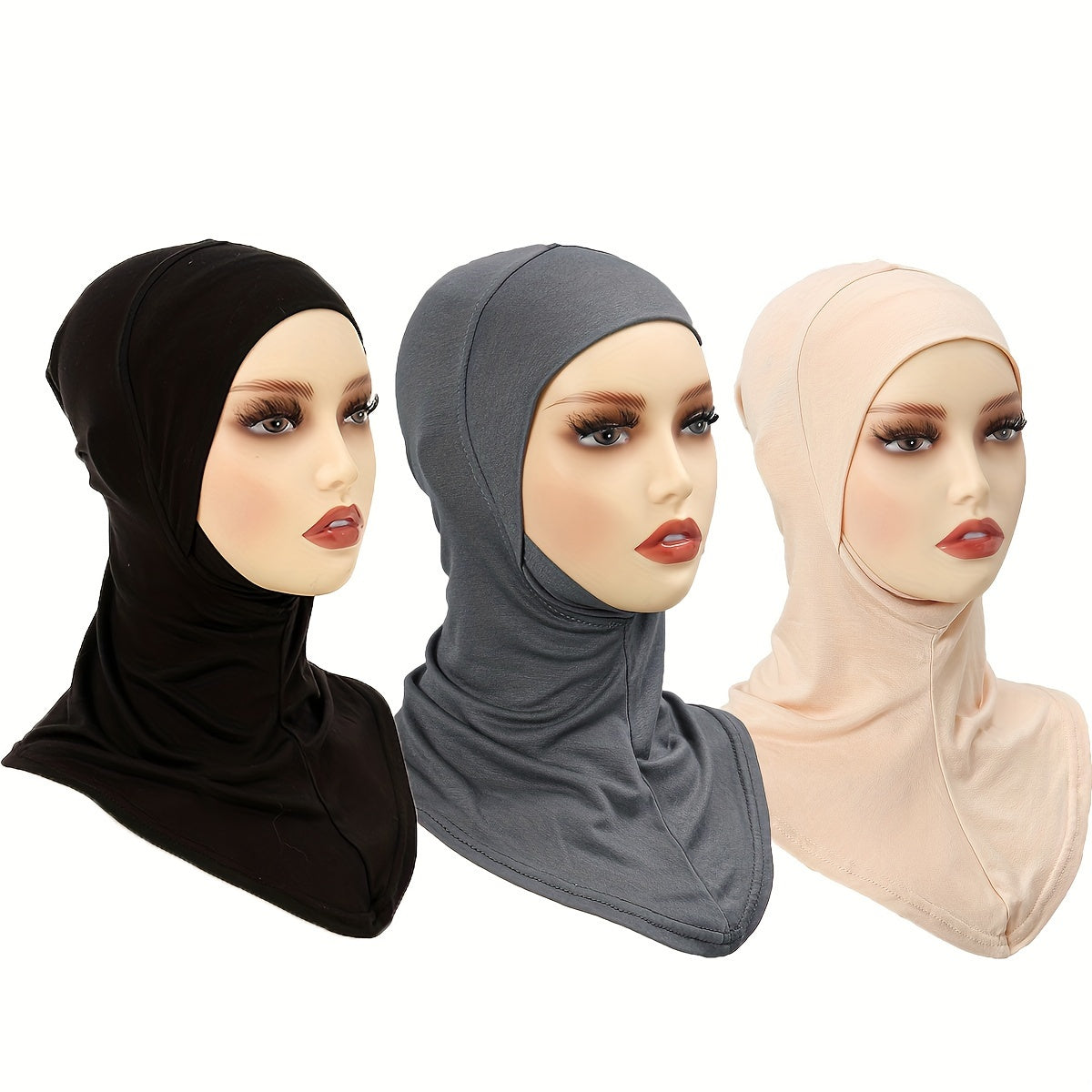 3-Pack Elegant Solid Color Polyester Hijab Shawls, Breathable & Sun-Proof, Yarn-Dyed Craftsmanship, Non-Stretch and Feather-Free.