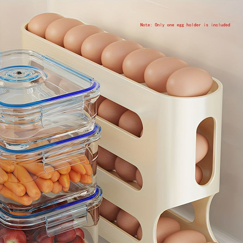 Durable 4-tier egg holder for refrigerator door, saves space.