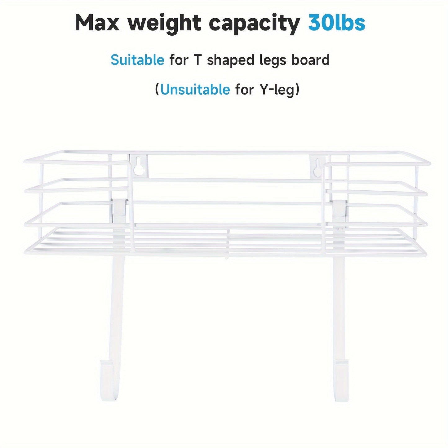 White Wall-Mounted Metal Ironing Board Hanger: Space-Saving Storage Solution for Laundry Room, No Electricity Required